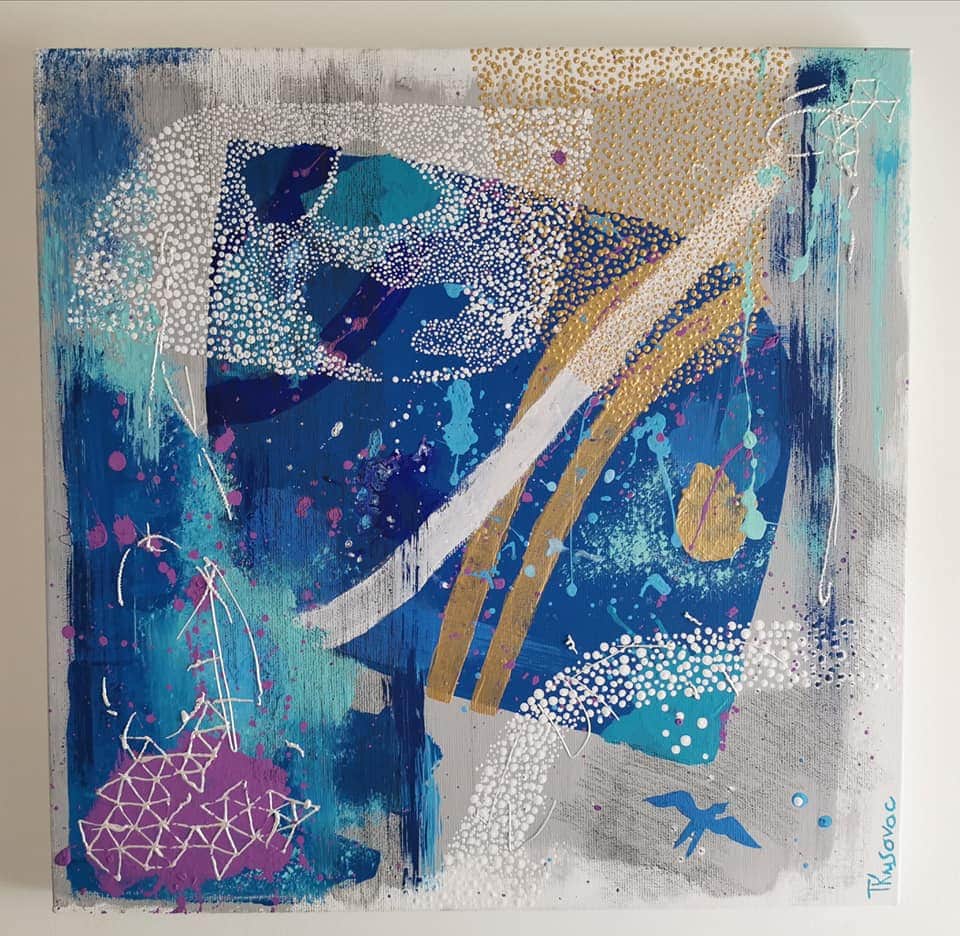 Tamara-Kusovac-Iz-ciklusa-U-zapisu-vremena-akril-na-platnu-40x40-cm-2020. Izložba slika i asamblaža "Odlomci vremena" Tamare Kusovac i Ivane Martić