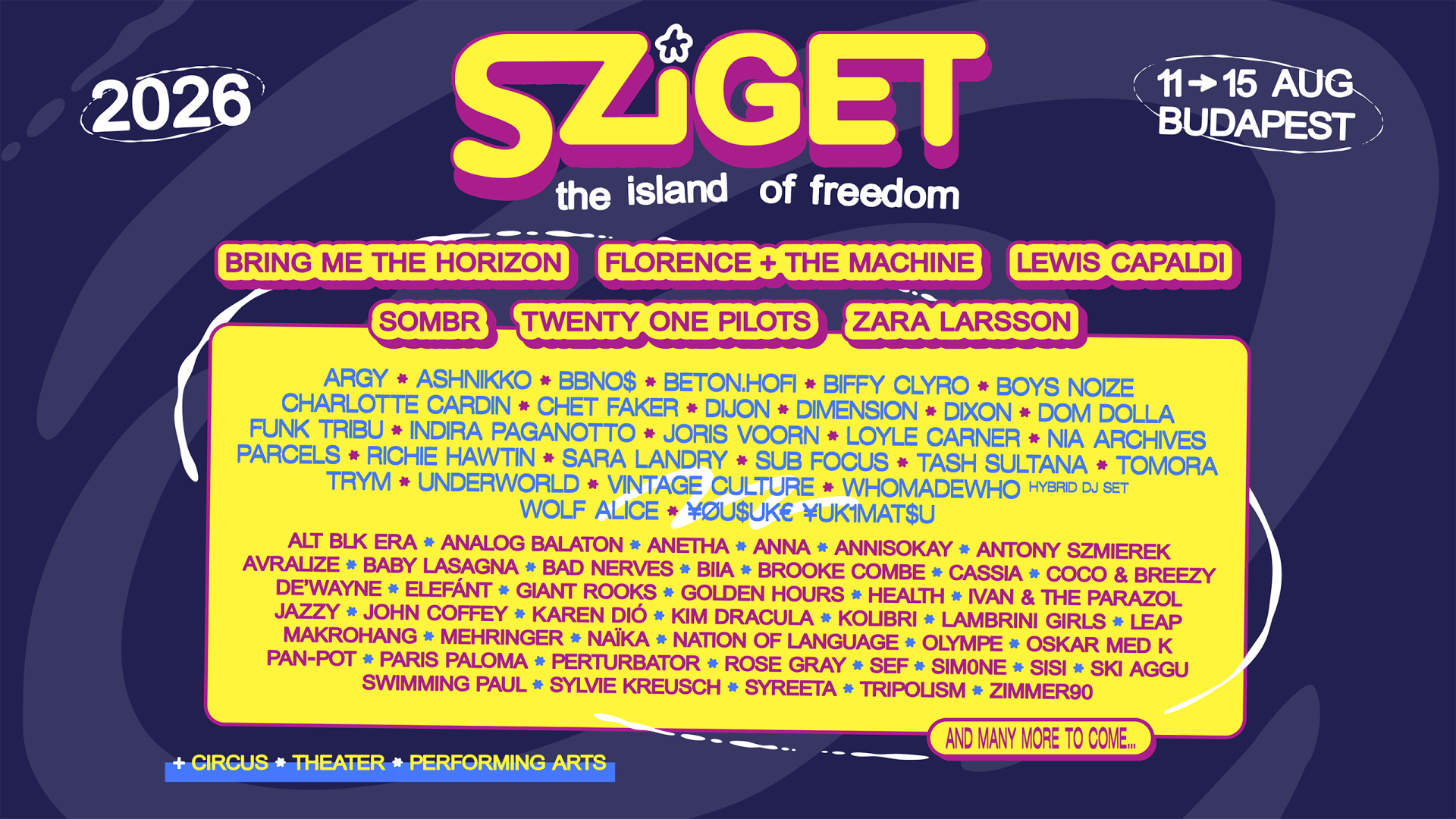 unnamed-1920x1080 Sziget Festival 2026 otkriva nova imena: Bring Me The Horizon, Zara Larsson, Parcels i još 40 izvođača stižu na Ostrvo slobode